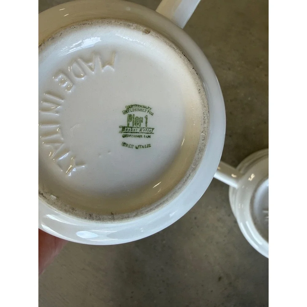 Pier 1 Basket Relief White Coffee Mugs Set of 3 Earthenware Made in Italy